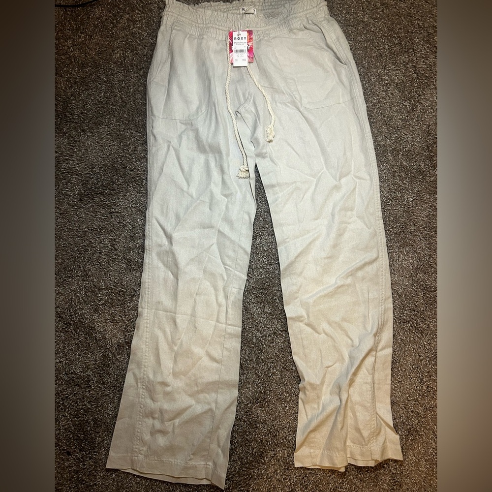 NWT Roxy Lightweight Drawstring Linen Pants - Cre… - image 2